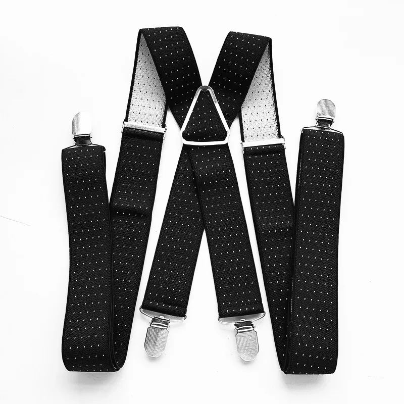 

Dot Jacquard Suspender Men Women Adult Suspensorio Adjustable Elastic Big Size 4 Clips on Black Braces BD059