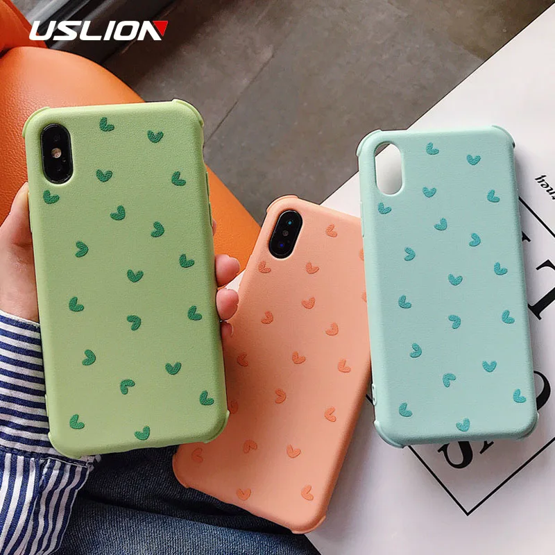

USLION Shockproof Case For iPhone XS Max XR X Phone Case For iPhone 8 6 6S 7 Plus Cartoon Love Heart Dinosaur Soft TPU Cover
