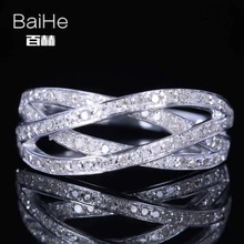 BAIHE Solid 14K White Gold(AU585)0.4CT Certified H/SI Round Cut Genuine Natural Diamonds Wedding Women Trendy Fine Jewelry Ring
