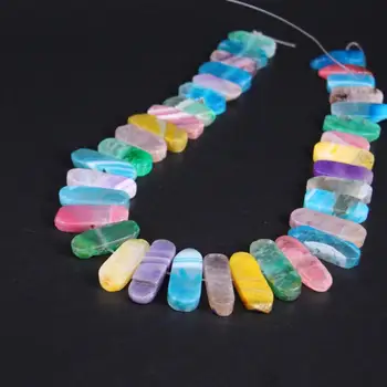 

15.5"/strand Multicolor Cracked Agates Slice Slab Loose Beads,Rainbow Natural Onxy Gems Cut Nugget Pendants Jewelry Making