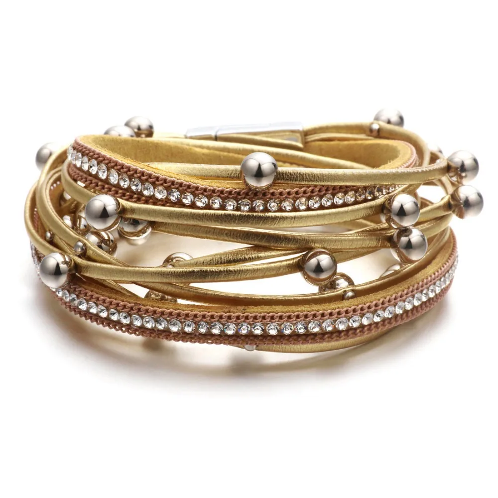 

Fashion Multi Layers Charm Bracelet For Women Vintage Leather Bracelets & Bangle Femme Beads Crystal Jewelry Wholesale Bangle