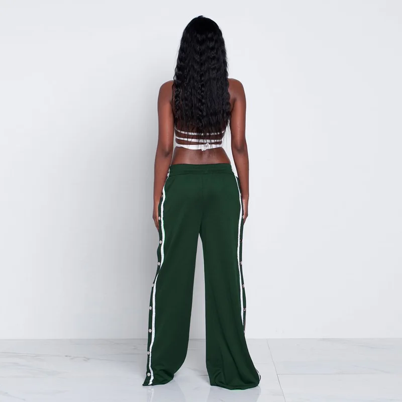 

Sweatpants Women wide leg pants palazzo long snap capris Ladies casual loose Side split bohemian Bottom Sexy button trousers