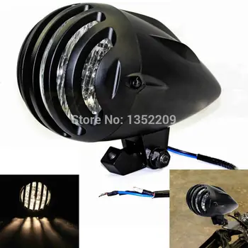 

Motorcycle 4.5"Invader Torpedo Headlight Lamp Finned Aluminum Alloy Grilled Brass & Alloy Fits For Harley Bobber Chopper Custom