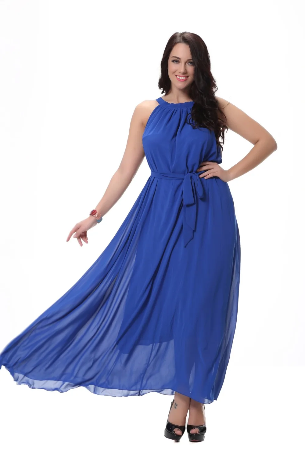 Women Chiffon Maxi Dress Loose Holiday Beach Boho Hater neck Long Dress