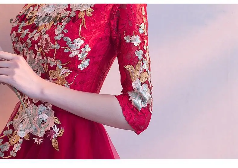 Кружевные летние Для женщин сексуальные цветы Cheongsam красный китайский Винтаж вечернее платье Китай платья невесты вина Qipao свадебное