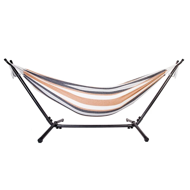 Best Price Professional Black & Silver Flowers Hammock Stand with Polyester Coffee Stripe Hammock-US Stock Best Price Professional Black & Silver Flowers Hammock Stand with Polyester Coffee Stripe Hammock-US Stock