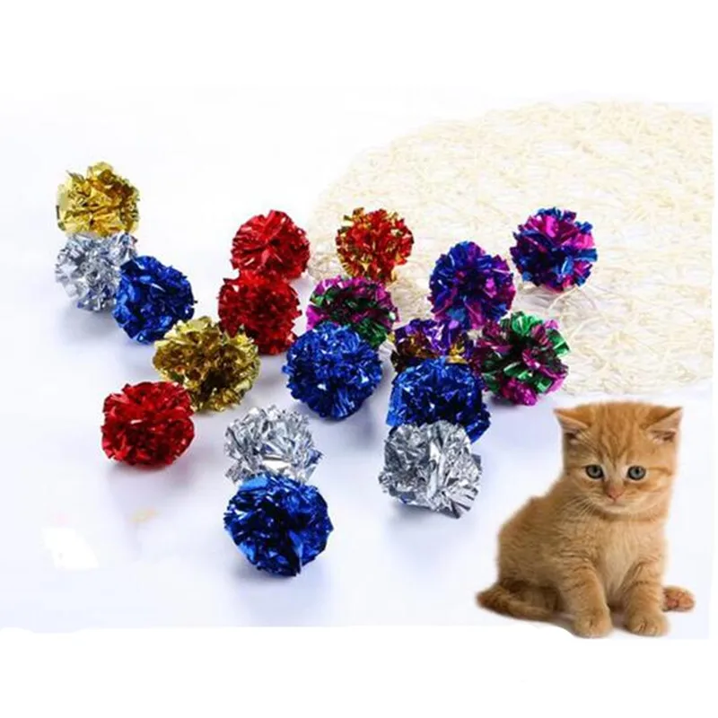12pcs Multicolor Mylar Crinkle Ball Pet Cat Toys Ring