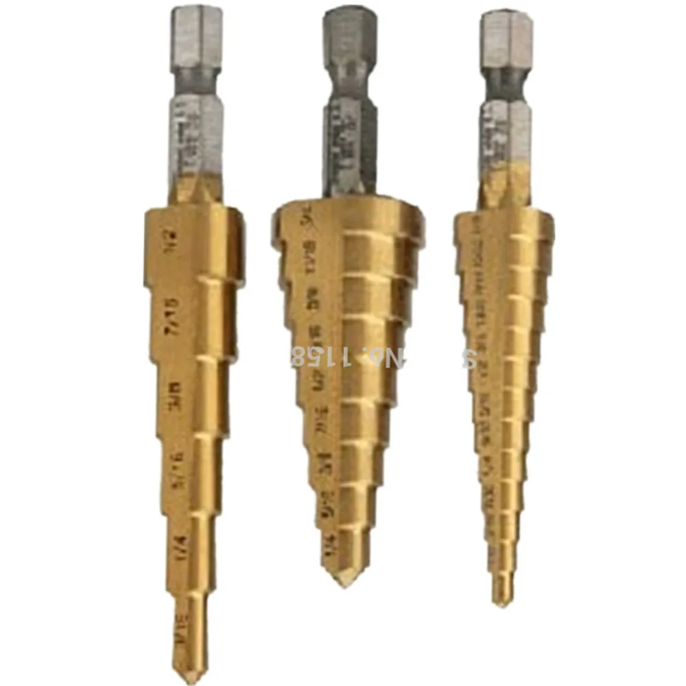 3pcs Quick Change 1/4" Hex Shank Larger Titanium Coated Step Drill Bit