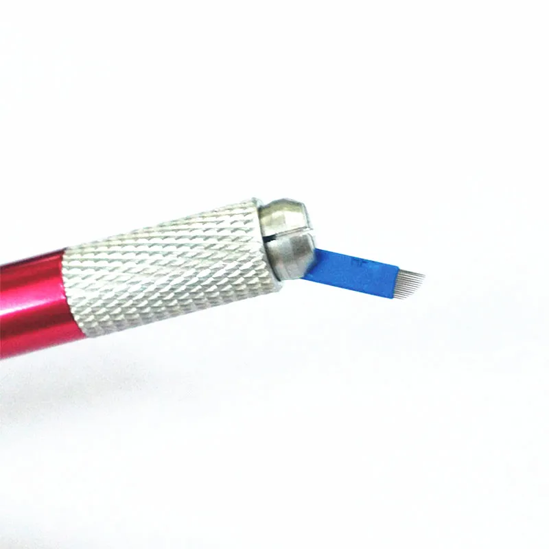 50 шт. синие ламинаты микроблейдинг tebori 18 Pin иглы татуировки перманентный макияж лезвие для 3D бровей вышивка ручная Татуировка ручка