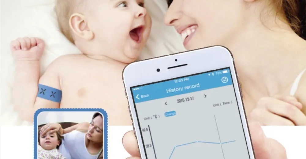 24 часа Smart спецодежда медицинская носимых цифровой термометр Intelligent Baby термометр здоровье и гигиена Bluetooth беспроводной оповещения для детей