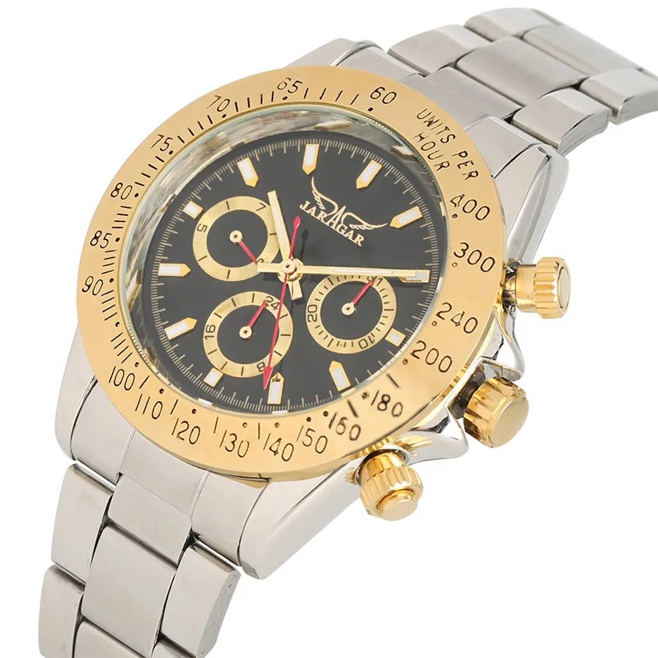 

Genuine JARAGAR Brand Men Watch Mechanical Self Winding Wristwatch Casual Men's Watches Silver Stainless Steel Watch Strap reloj