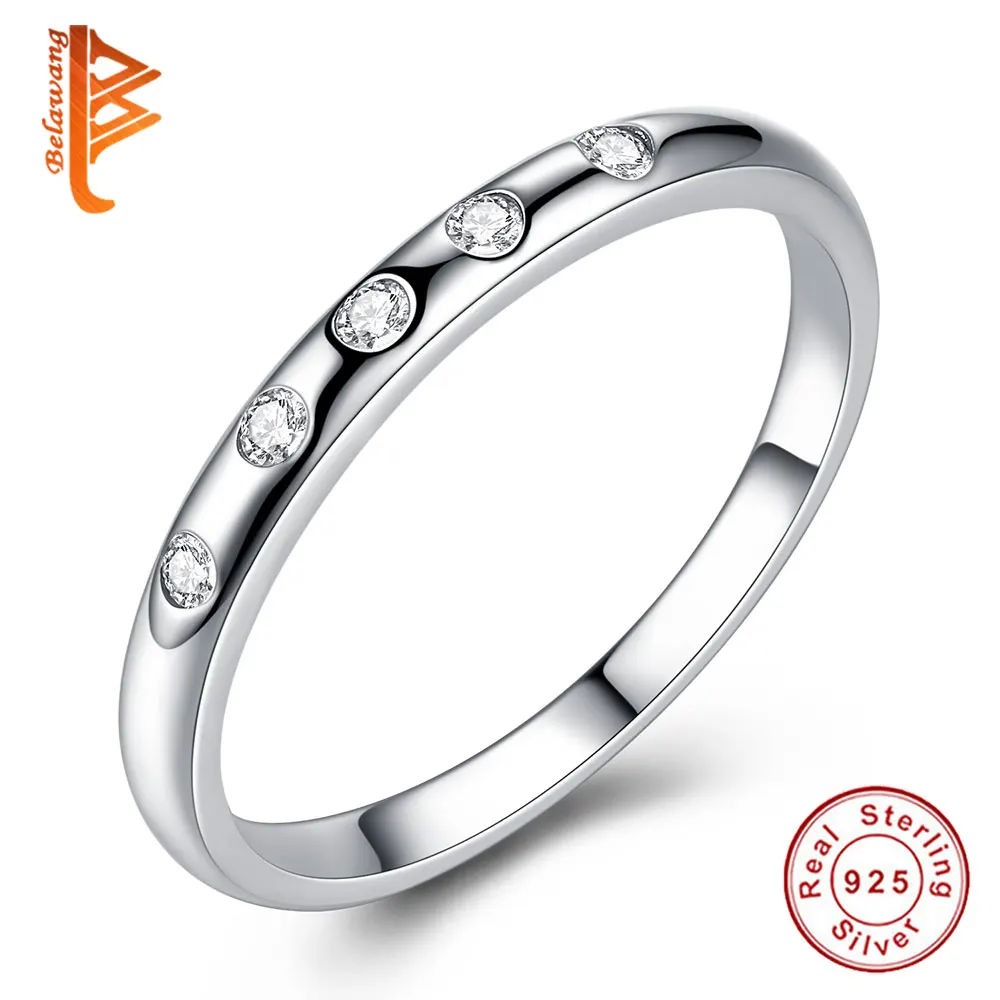 BELAWANG 925 Sterling Silver font b Rings b font With Clear CZ Droplets Stackable font b