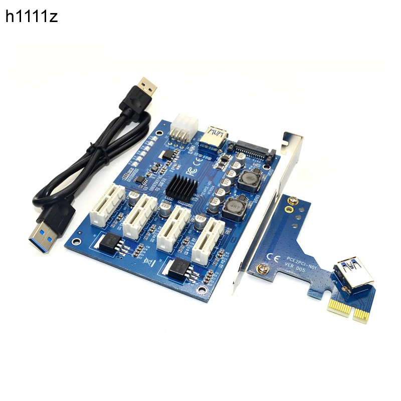  PCI-E X1 a 4PCI-E X16 Kit de Expansión 1 a 4 puertos PCI Express Switch HUB 6pin sata tarjeta eleva