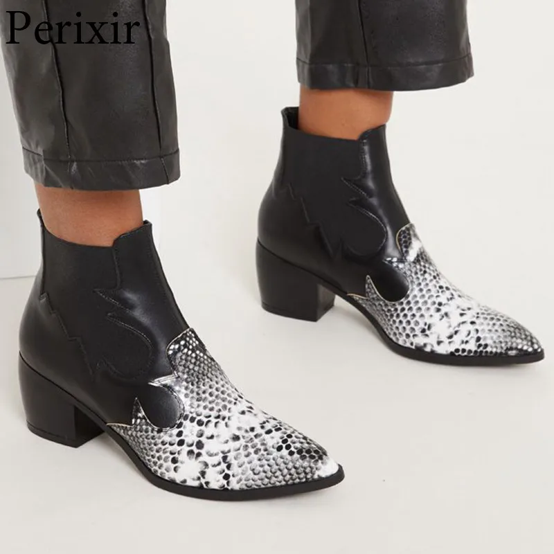 

European Style Contracted Tide Girl Boots Woman Chelsea Boots Snake Print Boots Martin Boots Autumn 2019 New Ankle Heeled Shoes
