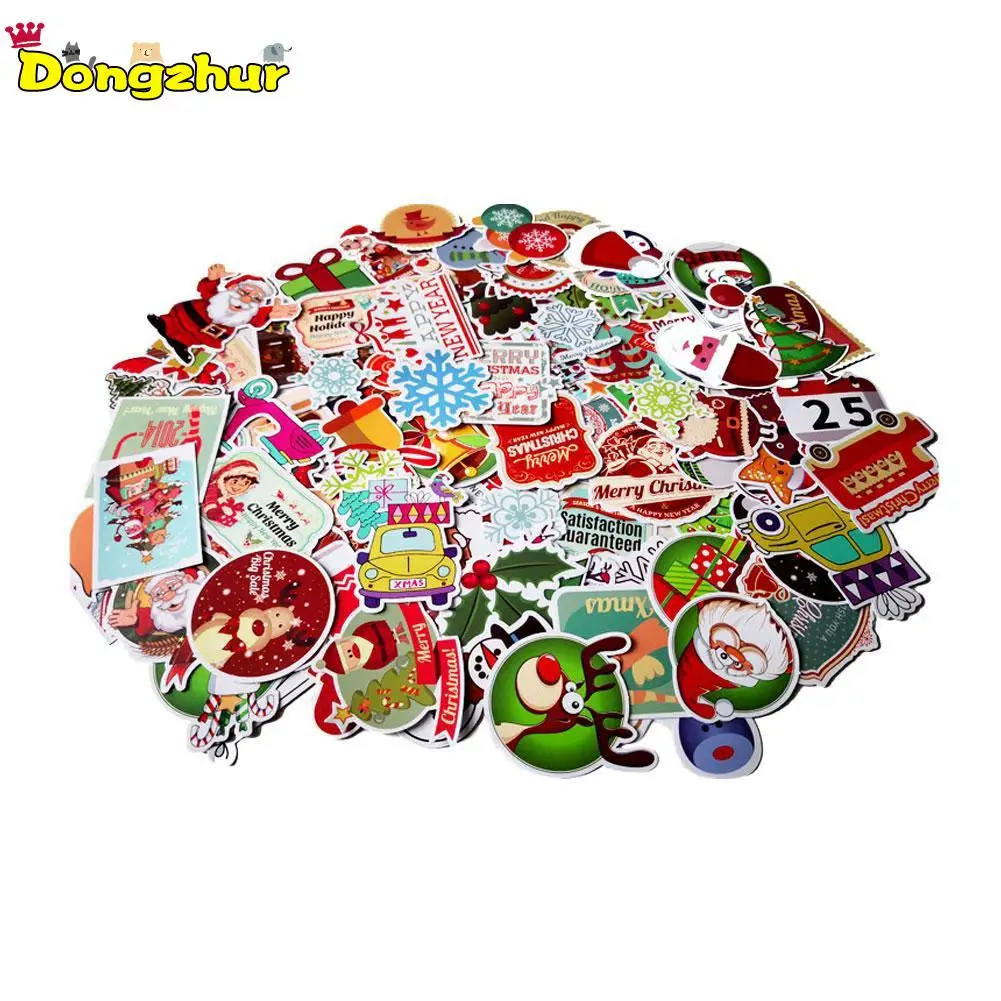 

100Pcs/Pack Christmas Theme Sticker Stationery Scrapbooking Suitcase Bike Luggage Decor Stickers DIY Scrapbook Label Sticker Toy
