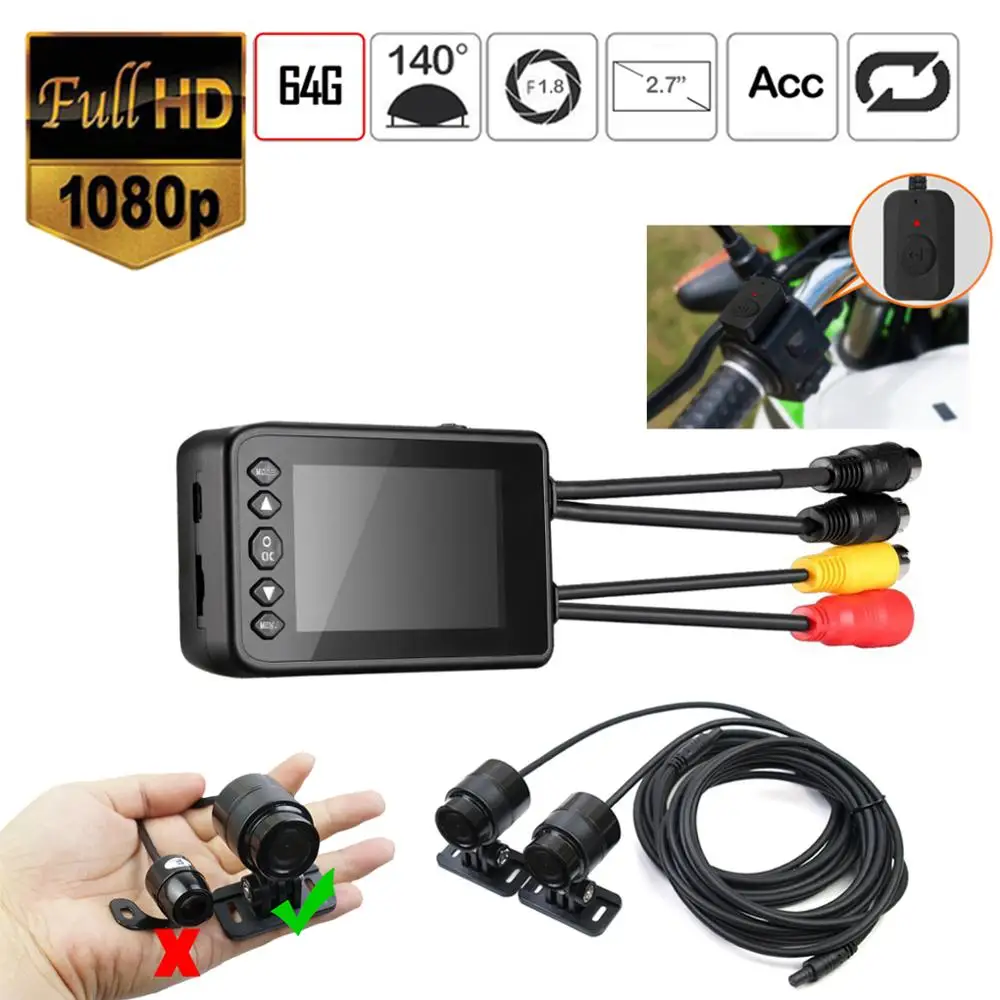 

Full 1080 HD Motorcycle Camera DVR Moto Dash Cam Dual Lens Vedio Recording Hand Controller Front Rear 64G Recorder Moto Bike