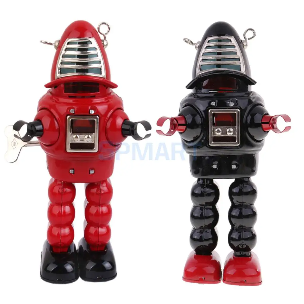 

2 Pieces Retro Wind Up Clockwork Mechanical Walking Tin Planet Robot Toy