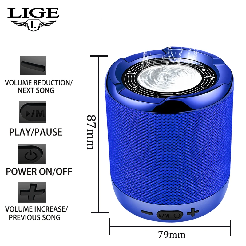 

LIGE 2019 New Bluetooth speaker Portable Sound System 10W stereo music surround Waterproof Outdoor smart Speaker TF USB AUX+Box