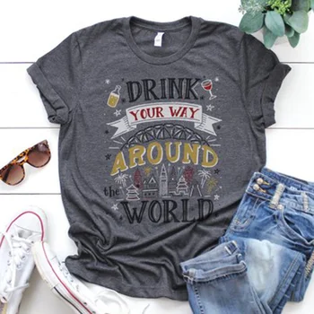 

Female Tshirt Happy Tops Sexy Tee Blessed Drink Your Way Around The World Shirt Women T-shirts Tee Top