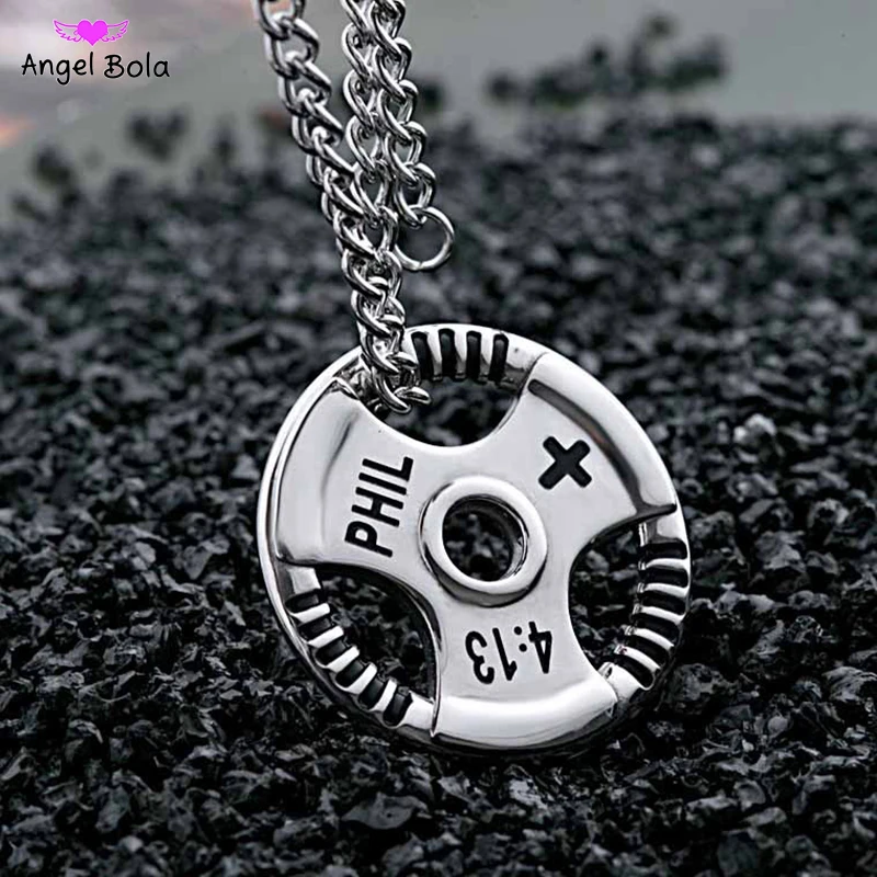Fashion Jewelry Weight Plate Barbell Dumbbell Pendant Weightlifting Bodybuilding Fitness Crossfit Gym Exercise Necklace,Black