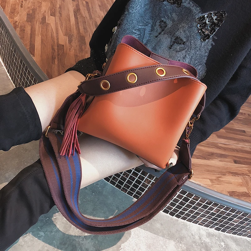 Janespri Women Tassel Handbag Tote High Quality Women Shoulder Bag Luxury Brand Soft Leather Bucket Bag Fashion Women's Handbag (46)