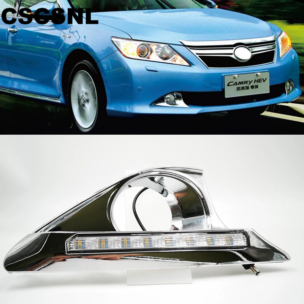 

CSCSNL 1 set For Toyota Camry 2012 2013 2014 LED 12V DRL Daytime Running Lights with Turnning Yellow Signal fog lamp cover