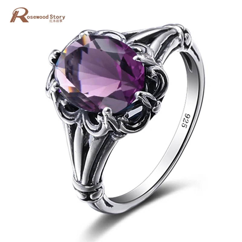 

Luxury Charming Stone Ring Purple Zircon Fashion Women Wedding Jewelry Soild 925 Sterling Silver Engagement Rings Bague Femme