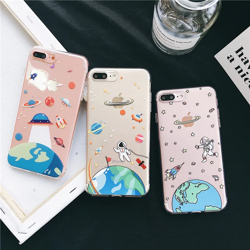 Cartoon UFO Universe Clear Slim Case For Coque iPhone 6 6s 6plus 7 8 Plus Cases for iPhone X Xs