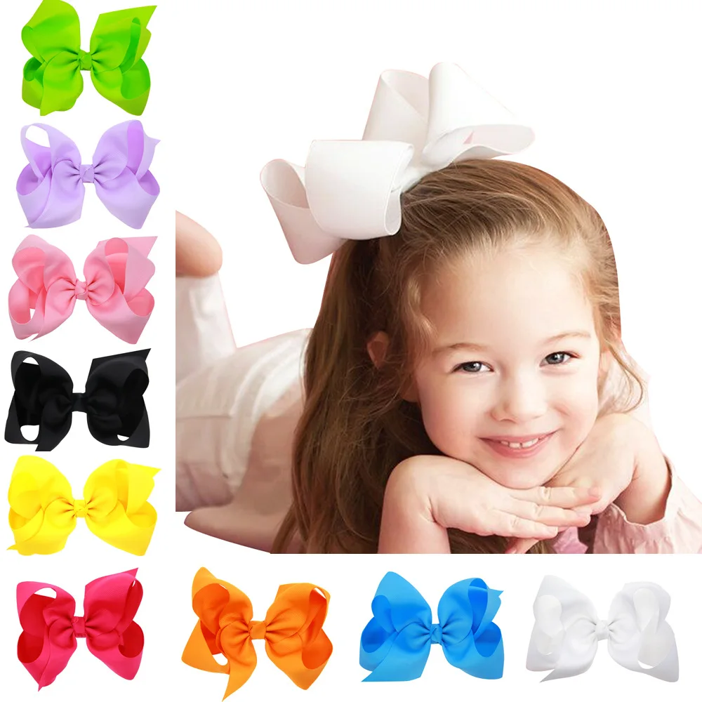 30 Pcs 6/" Baby Girls Huge Grosgrain Ribbon Boutique Hair Bows Kids Hair Clip