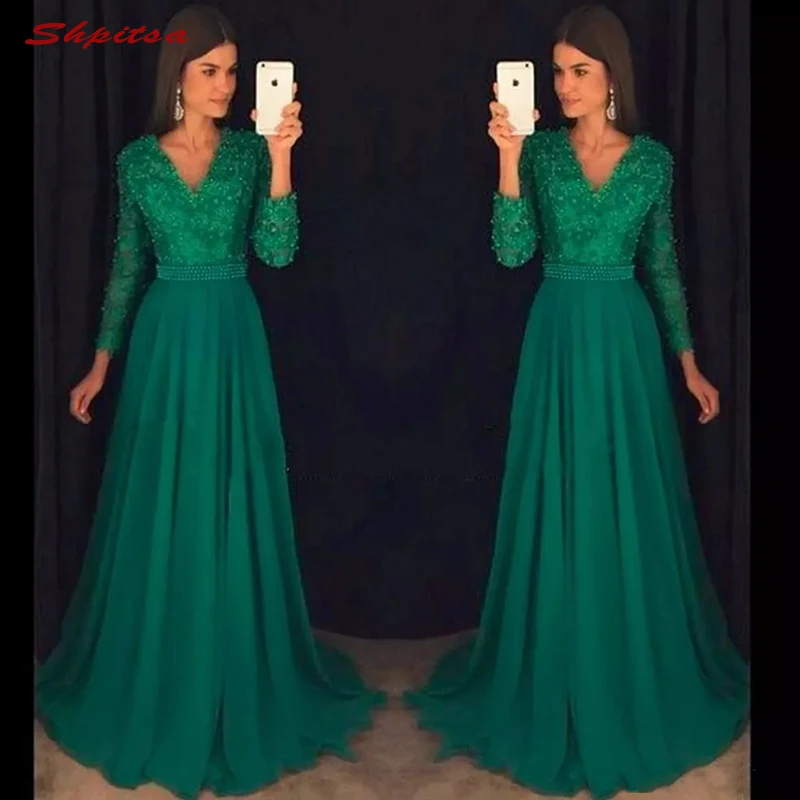 

Long Sleeve Lace Mother of the Bride Dresses for Wedding Party Prom Evening Groom Godmother Dinner Dresses 2018
