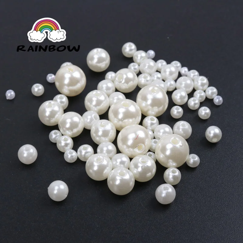 

White Ivory Pearl Beads Imitation Acrylic Spacer Ball Beads Fit Jewelry Making DIY 3 4 5 6 8 10 12 14 16 18 20mm