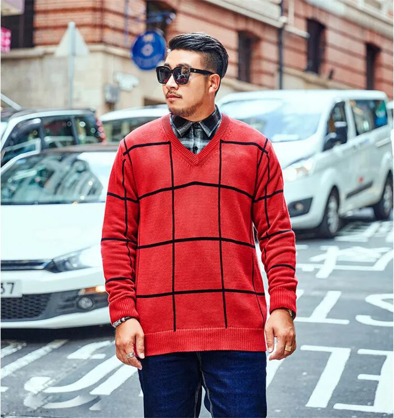 2018 брендовый Повседневный свободный большой размер мужской шерстяной свитер новый v-образный вырез с принтом свитер мужской красный