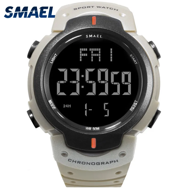 

Smael Fashion Sport Brand Digital Men's Watch Plastic Case PU Calmly Strap Pin Buckle Waterproof Mens Clock Outdoor Wrist Watch