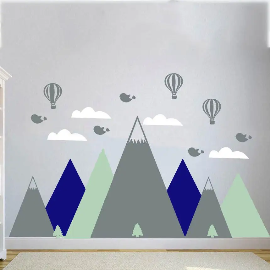 Облака, воздушные шары, Наклейки на стены для детей, декор для спальни, наклейка с видом гор, художественная Детская Наклейка на стену, интерьер гор LC1308 - Цвет: color 3