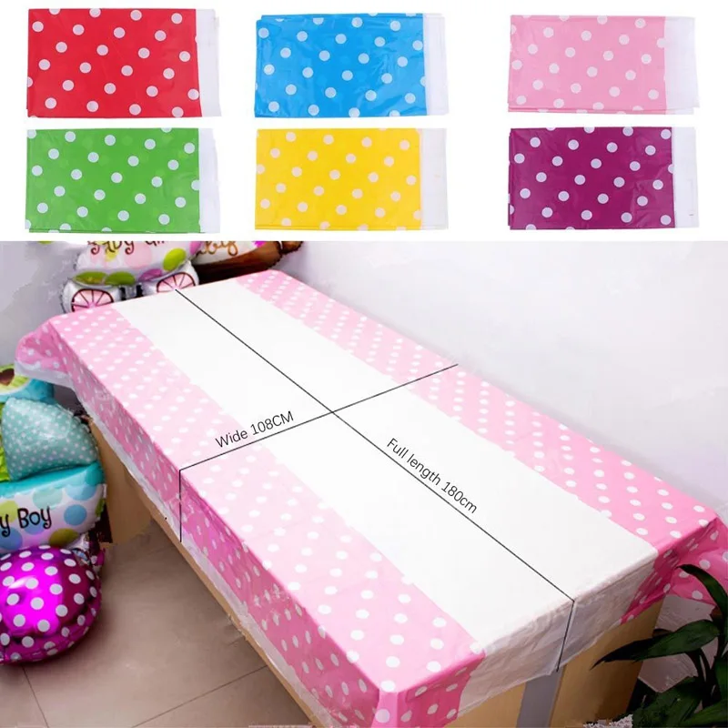 

Newly 108*180CM Polka Dots Party Plastic Tablecloth Cover for Kids Birthday Home Table Decor TE889