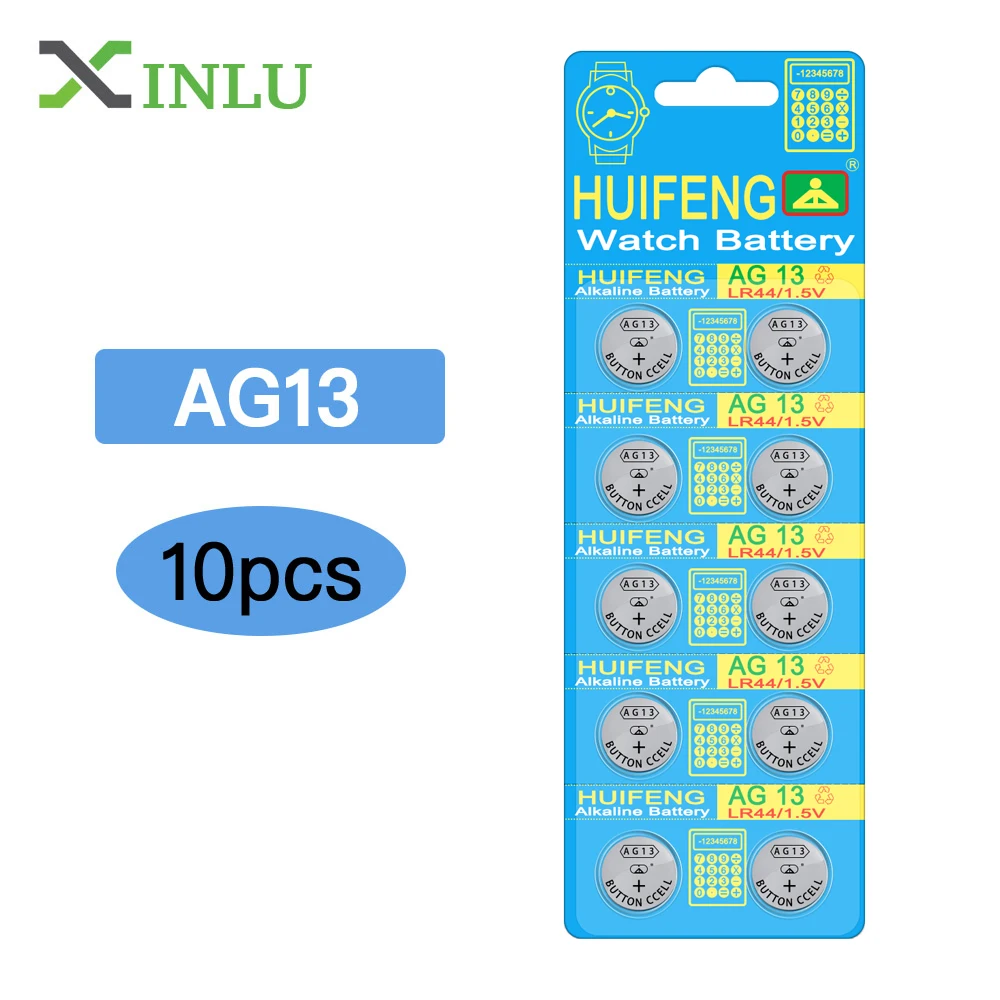 10 шт./лот AG13 357A LR44 SR44SW SP76 L1154 RW82 RW42 Батарея монета Батарея для часов, 10 шт AG13 Батарея XINLU - изображение