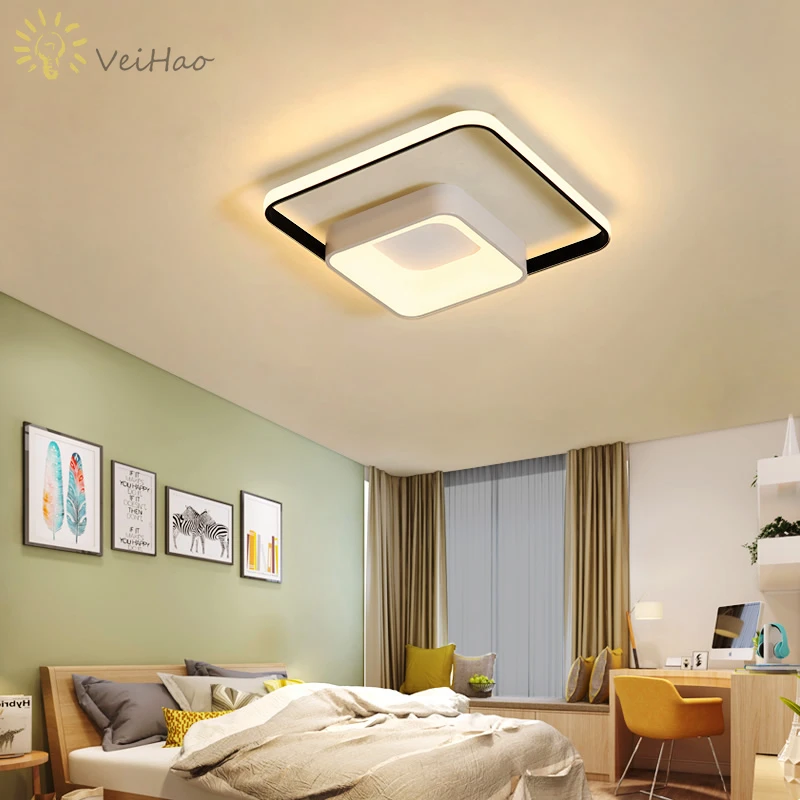 

VEIHAO Square Simple Modern Led Ceiling Light for Living Room Bedroom Study Aisle Lighting White or Black Ceiling Lamp Fixture