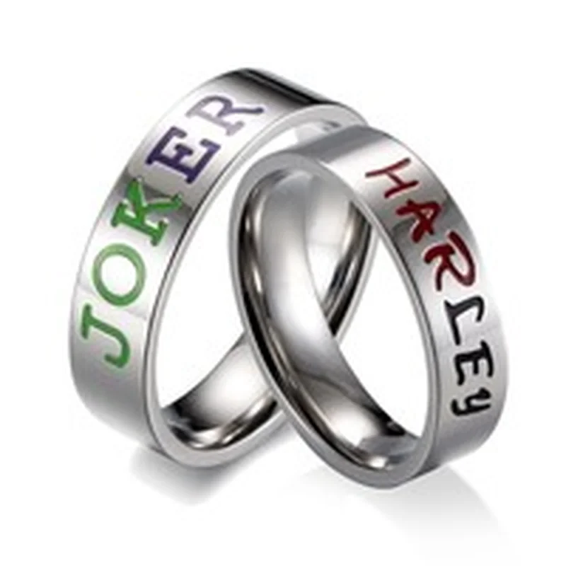 

Cosplay Party Rings Dc Comics Suicide Squad Harley Quinn Love The Joker Lover Couple Stainless Steel Rings Gift