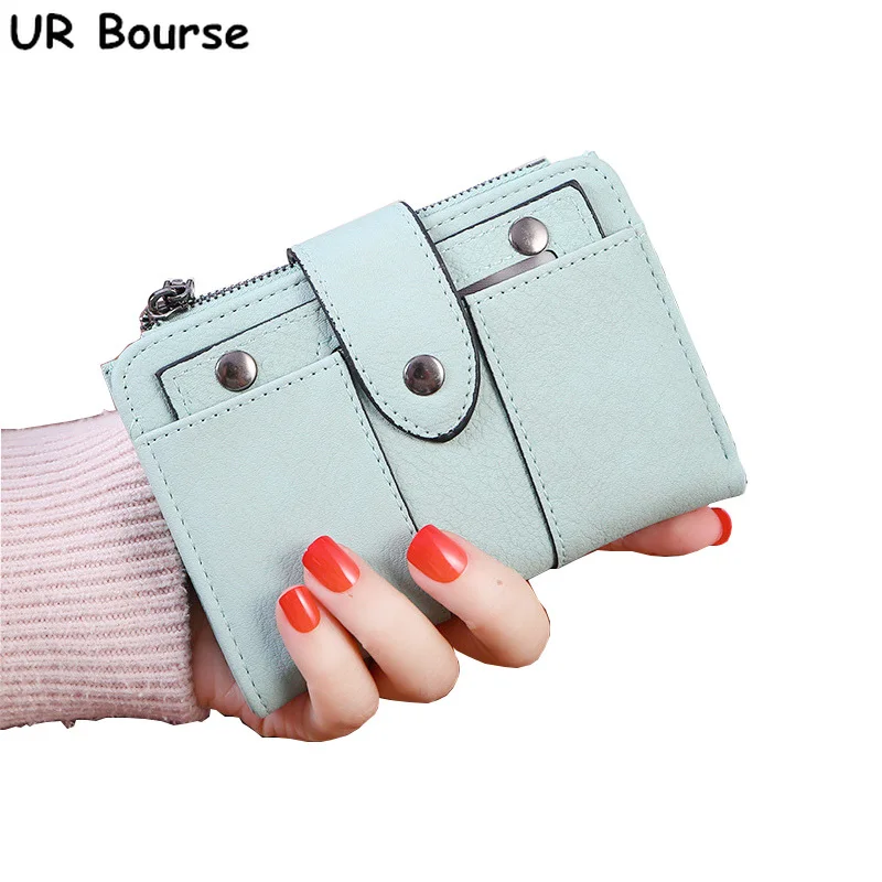 

UR BOURSE New Women's Pu Leather Short Wallet Ladies Retro Matte Tri-fold Coin Purse Female Multi-card Rivet Buckle Card Holder