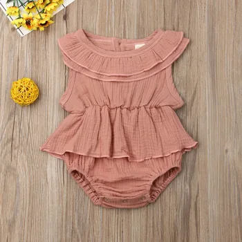 

Pudcoco Summer Newborn Baby Girl Clothes Solid Color Sleeveless Ruffle Romper Jumpsuit One-Piece Outfit Cotton Sunsuit Clothes