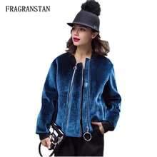 Осенне-зимние Новые однотонные бархатные короткие пальто высокого качества женские новые Модные Винтажные бейсбольные формы на молнии с карманами JQ306