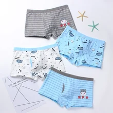 4 шт./партия Высокое качество нижнее белье для мальчиков трусы-боксеры из хлопка для детей, рисунок медведя для мальчика Трусы Голубые полосатые шорты Подростковое нижнее белье 4 10 13Y