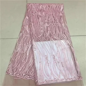 

2019 Latest French Beads Lace Nigerian Laces Fabric High Quality Tulle African Laces Fabric Wedding African French Tulle Lace