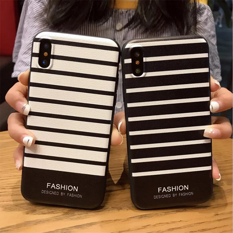Black White Stripe Phone Case For iPhone X 8G 8Plus Relief Simple Couple Back Cover iphone 5 5s SE 6 6s Plus 7 7Plus Protect |
