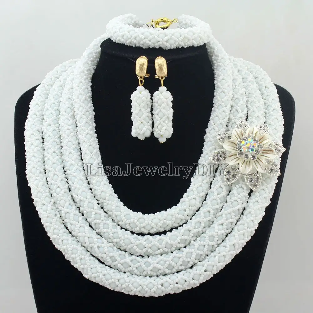 

African Statement Necklace Costume Necklace Set Crystal Jewelry Womens Jewellery Set Nigerian Wedding Beads Jewelry Set HD7335