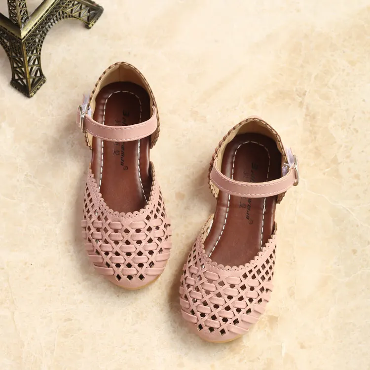 Летняя детская обувь для девочек детские сандалии для принцессы Детские модные вязаные детские сандалии детская обувь на плоской подошве кожаная обувь с вырезами