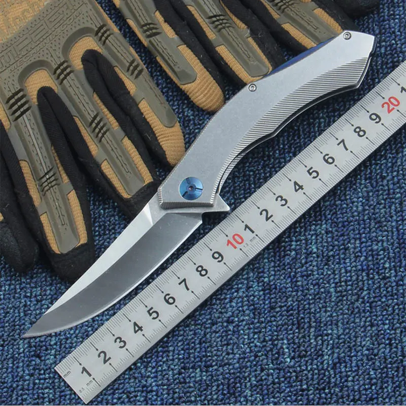 Online Venta caliente Luna Azul 58 60HRC D2 hoja mango de acero cuchillo plegable al aire libre camping herramienta de supervivencia regalo utilidad táctico cuchillo