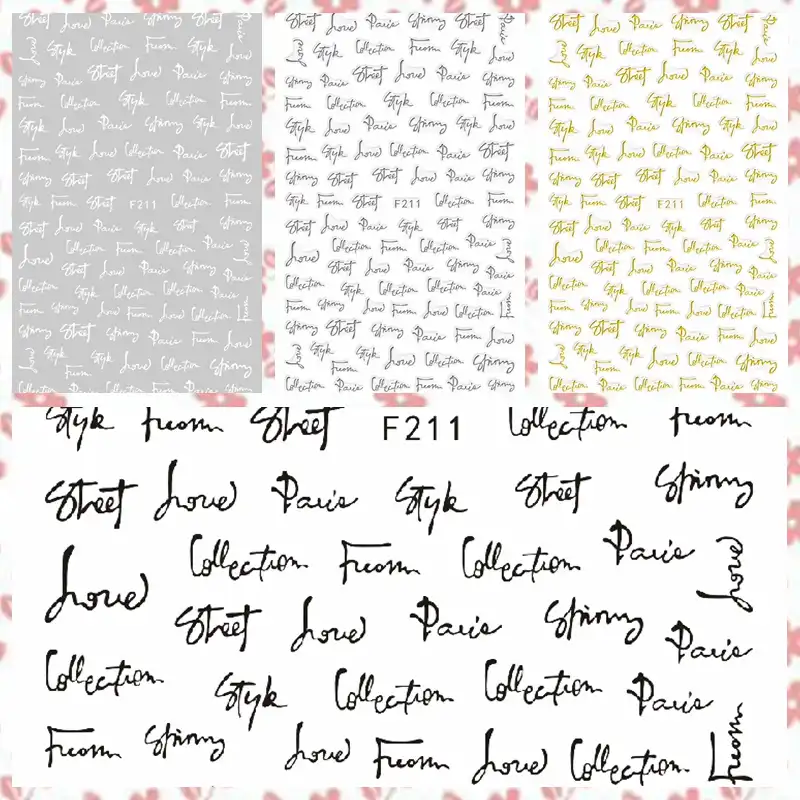 1 シート 3d ユニークな筆記体スクリプト英語文字の単語デザイン粘着ネイルアートステッカーの装飾 Diy サロンのヒント F211 ステッカー スキン Aliexpress