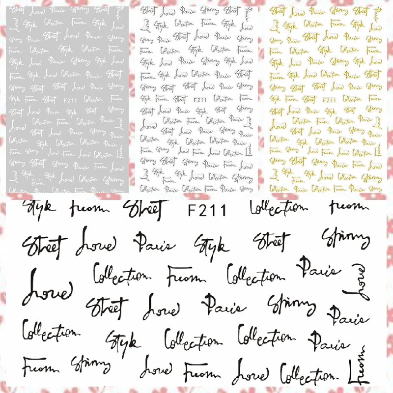 1 Sheet 3D Unique Cursive Script English Letter Word Design Adhesive Nail Art Stickers Decorations DIY Salon Tips F211#