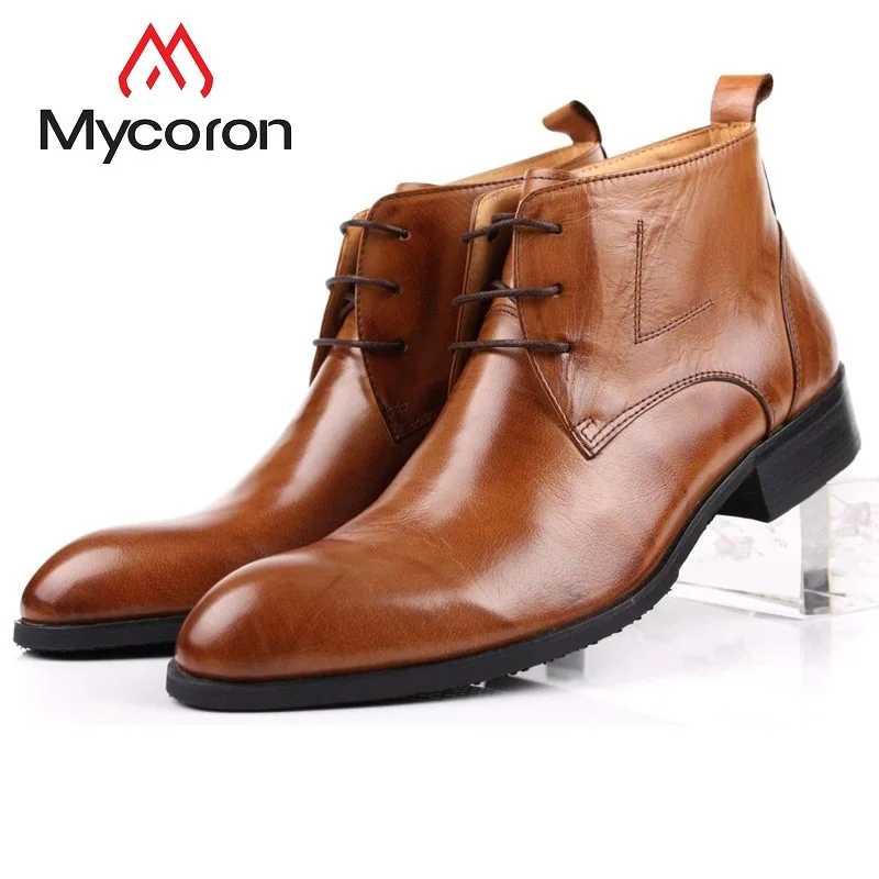 

MYCORON 2019 Men Shoes Lace-Up Chelsea Boots New Design Men Leather Shoes European Winter Work Boots Men Botas Nieve Hombre